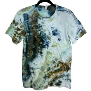 Handmade Tie Dye T Shirt Medium Blue Green‎ Earthy Boho Festival Unisex